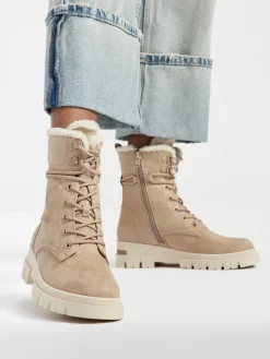 Online Faux Fur Lined Boot With Wrap Around Laces Women Boots·Winter Boots|Boots·Faux Fur Lined Boots