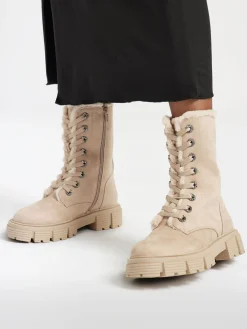 New Faux Fur Lined Lace Up Boot Women Boots·Winter Boots|Boots·Lace-Up Boots