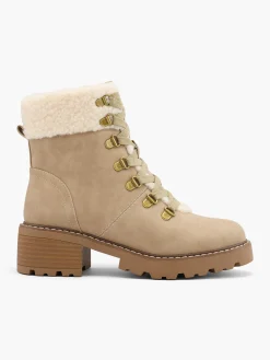 Best Beige Lace Up Fleece Collared Hiker Boot Women Boots·Walking Shoes|Boots·Faux Fur Lined Boots