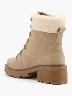Best Beige Lace Up Fleece Collared Hiker Boot Women Boots·Walking Shoes|Boots·Faux Fur Lined Boots