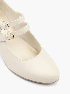 Discount Leather Double Strapped Heeled Court Shoe Women Loafers & Low Shoes·Mary Jane Shoes