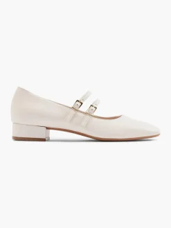 Online Beige Leather Double Strapped Ballerina Women Loafers & Low Shoes·Ballet Pumps|Loafers & Low Shoes·Mary Jane Shoes