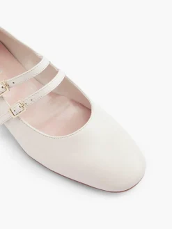 Online Beige Leather Double Strapped Ballerina Women Loafers & Low Shoes·Ballet Pumps|Loafers & Low Shoes·Mary Jane Shoes