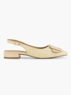 Hot Beige Raffia Slingback Ballerina with Buckle Detail Women Loafers & Low Shoes·Ballet Pumps