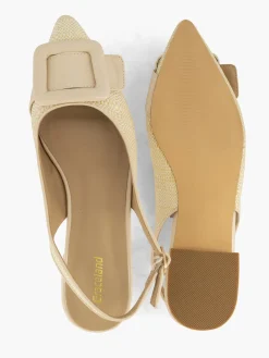 Hot Beige Raffia Slingback Ballerina with Buckle Detail Women Loafers & Low Shoes·Ballet Pumps