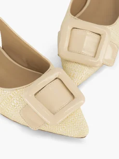 Hot Beige Raffia Slingback Ballerina with Buckle Detail Women Loafers & Low Shoes·Ballet Pumps