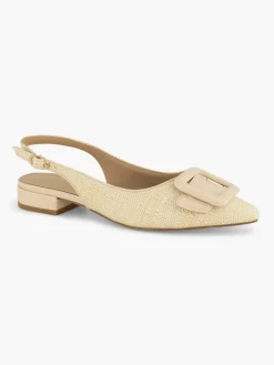 Hot Beige Raffia Slingback Ballerina with Buckle Detail Women Loafers & Low Shoes·Ballet Pumps
