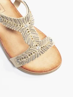 New Sandal with Jewel Details and Elasticated Strap Women Sandals·Flat Sandals