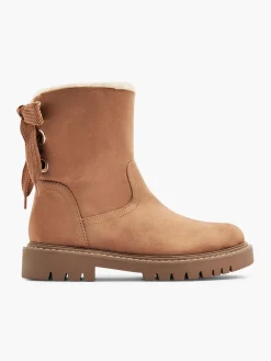 Best Beige Tie Back Detail Fur Lined Ankle Boot Women Boots·Winter Boots|Boots·Faux Fur Lined Boots