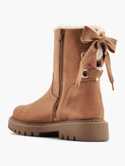 Best Beige Tie Back Detail Fur Lined Ankle Boot Women Boots·Winter Boots|Boots·Faux Fur Lined Boots