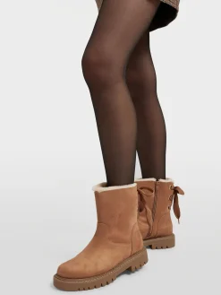 Best Beige Tie Back Detail Fur Lined Ankle Boot Women Boots·Winter Boots|Boots·Faux Fur Lined Boots