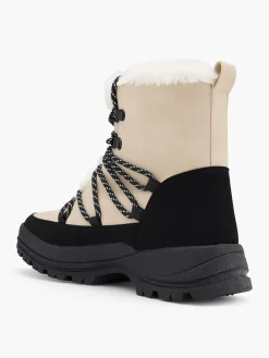 New and Beige Fur Trimmed Boot with Contrasting Shoe Laces Women Boots·Lace-Up Boots|Boots·Hiker Style Boots