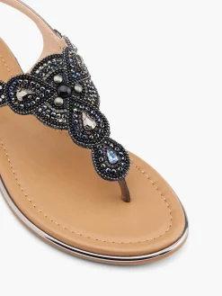 New and Pewter Jewelled Sandal Women Sandals·Flat Sandals
