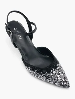 Online and Silver Diamante Kitten Heel Women Heels·Kitten Heels|Heels·Slingback Heels