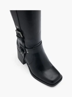 Discount Block Heeled Long Leg Boot with Metallic Details Women Boots·Knee High Boots