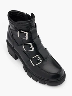 Best Block Heeled Triple Buckle Biker Boot Women Boots·Biker Boots|Boots·Chunky Boots