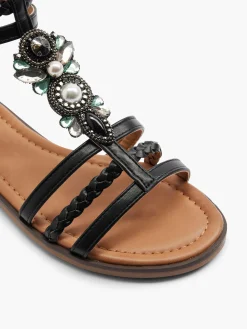 Outlet Braided Sandal with Ankle Strap and Gem Detail Women Sandals·Gladiator Sandals|Sandals·Flat Sandals