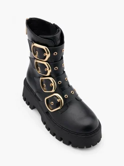 Discount Chunky Biker Boot with Buckle Details Women Boots·Biker Boots|Boots·Chunky Boots