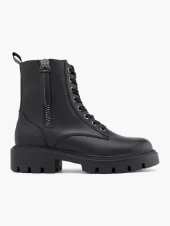 Chunky Lace Up Biker Boot With Zipper Detail Women Boots·Biker Boots|Boots·Ankle Boots