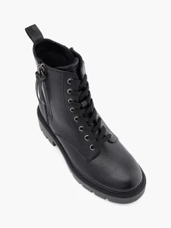 Chunky Lace Up Biker Boot With Zipper Detail Women Boots·Biker Boots|Boots·Ankle Boots