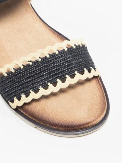 Clearance Black Contrast Whipstitch Flat Sandal Women Sandals·Flat Sandals