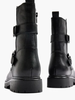 Sale Double Buckle Fur Lined Boot Women Boots·Winter Boots|Boots·Leather Boots