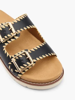 Clearance Double Buckle Sandal with Whipstitch Detail Women Sandals·Flat Sandals