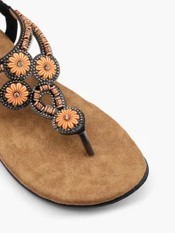New Elasticated Back Flat Sandal with Floral Beaded Detail Women Sandals·Flat Sandals