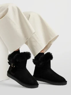 Clearance Faux Fur Ankle Boot with Buckle Detail Women Boots·Winter Boots|Boots·Faux Fur Lined Boots