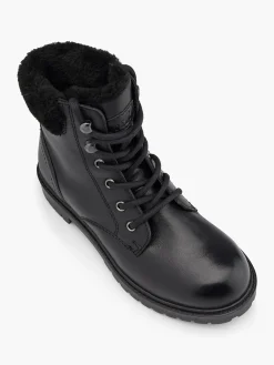 Online Faux Fur Collared Leather Lace Up Ankle Boot Women Boots·Hiker Style Boots|Boots·Leather Boots