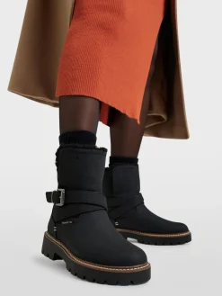 Hot Fur Lined Buckled Ankle Boot Women Boots·Chunky Boots|Boots·Ankle Boots
