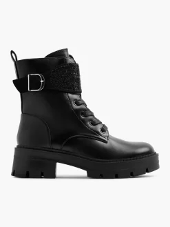 Lace Up Boot with Gem Strap Women Boots·Biker Boots|Boots·Chunky Boots