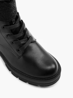 Lace Up Boot with Gem Strap Women Boots·Biker Boots|Boots·Chunky Boots