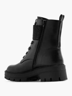 Lace Up Boot with Gem Strap Women Boots·Biker Boots|Boots·Chunky Boots