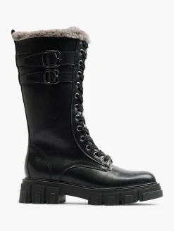 Hot Lace Up Faux Fur Lined Long Leg Biker Boot Women Boots·Winter Boots|Boots·Biker Boots