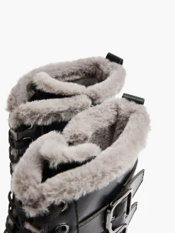 Hot Lace Up Faux Fur Lined Long Leg Biker Boot Women Boots·Winter Boots|Boots·Biker Boots