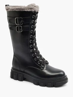 Hot Lace Up Faux Fur Lined Long Leg Biker Boot Women Boots·Winter Boots|Boots·Biker Boots