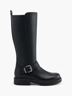 Discount Leather Chunky Soled Long Leg Boot with Buckle Detailed Women Boots·Knee High Boots|Boots·Leather Boots