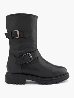 Leather Chunky Sole Boot with Buckle Details Women Boots·Biker Boots|Boots·Leather Boots