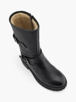 Leather Chunky Sole Boot with Buckle Details Women Boots·Biker Boots|Boots·Leather Boots