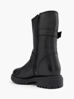 Leather Chunky Sole Boot with Buckle Details Women Boots·Biker Boots|Boots·Leather Boots