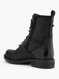Leather Lace Up Biker Boot with Buckle Strap Women Boots·Ankle Boots|Boots·Leather Boots
