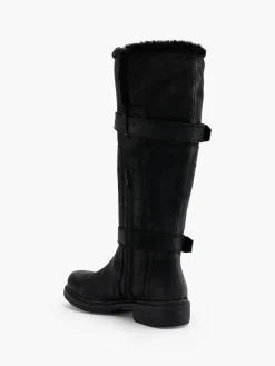 Online Leather Long Leg Faux Fur Lined Boot with Double Buckle Detail Women Boots·Knee High Boots|Boots·Leather Boots