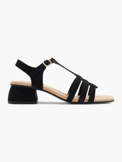 Outlet Leather Multi Strap Sandals with Block Heel Women Heels·Block Heels