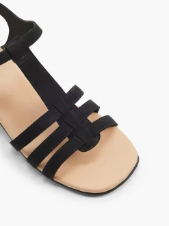 Outlet Leather Multi Strap Sandals with Block Heel Women Heels·Block Heels