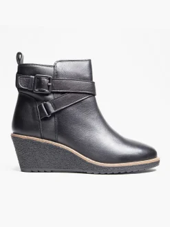 Discount Leather Wedge Boot with Buckle Detailing Women Boots·Heeled Boots|Boots·Leather Boots