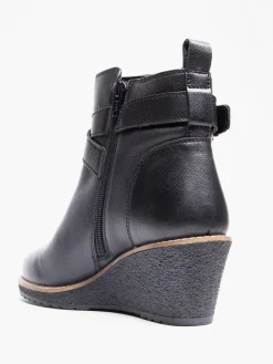 Discount Leather Wedge Boot with Buckle Detailing Women Boots·Heeled Boots|Boots·Leather Boots