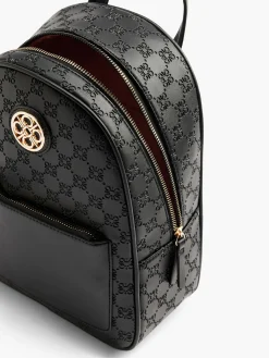 Online Monogram Embossed Backpack with Metallic Detail Women Backpacks