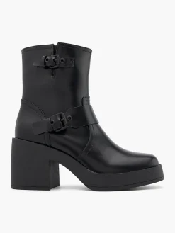 Discount Platform Block Heel Biker Boot with Double Buckle Detail Women Heels·Block Heels|Boots·Biker Boots
