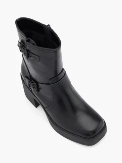 Discount Platform Block Heel Biker Boot with Double Buckle Detail Women Heels·Block Heels|Boots·Biker Boots